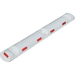 Leitschwelle 1170x150x50mm PP weiß mit roten Reflexstreifen - Robuste Leitschwelle aus Polypropylen für hohe Signalwirkung und optimale Sichtbarkeit, ideal für Außenanlagen. Inklusive Befestigungsmaterial und wetterbeständig.