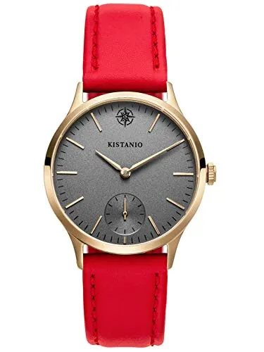 Kistanio Stratolia Damenuhr mit Lederarmband Analog Saphirglas Champagner Silbergrau STR-31-038