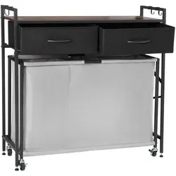 VEVOR Wäschekorb Wäschesammler mit 3 Fächern & Holztischplatte, Wäschesortierer auf Rollen mit 2 Schublade & Haken, Wäschetrenner Wäsche-Sortiersystem für schmutzige Kleidung Badezimmer