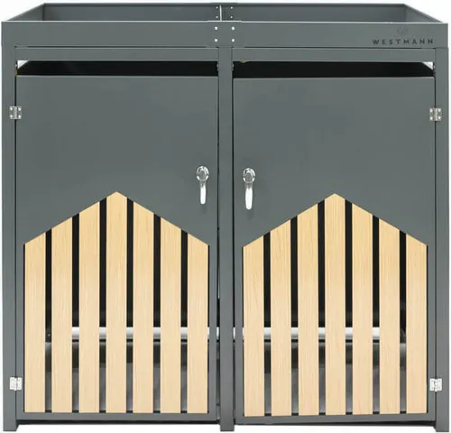 Westmann Stahl Mülltonnenbox für 2 Mülltonnen - Anthrazit, 240 Liter - Mülltonnenbox aus robustem pulverbeschichtetem Stahl für zwei 240 Liter Mülltonnen. Wetterfest, langlebig und mit zwei Pflanzkästen für ein modernes Design - ideal für Ihren Vorgarten!