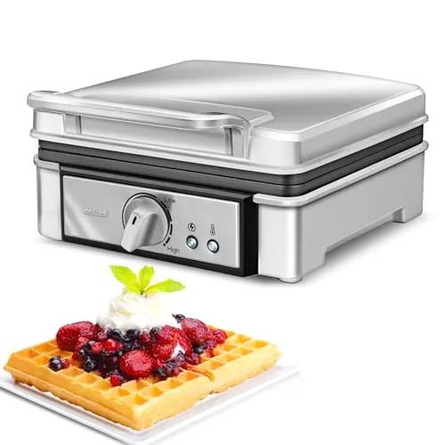 MPM MGO13 Waffeleisen für 2 Belgische Waffeln - Waffeleisen mit Antihaftbeschichtung und Thermostat für perfekte, dicke Waffeln. 1400 Watt Leistung sorgt für schnelles Aufheizen und gleichmäßiges Backen von 2 fluffigen Waffeln gleichzeitig.