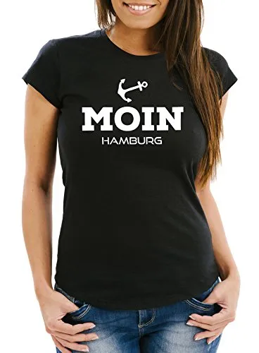 Produktbild Neverless Damen T-Shirt Moin Hamburg Slim Fit Schwarz XL
