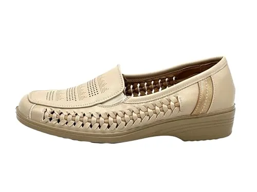 Ablovo Damen Slipper Slip on Flache Schuhe Loafer Bequeme Mokassins (Beige-Gold, 37)