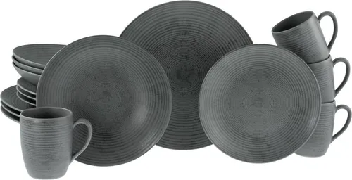 CreaTable - Catania Kombiservice 16-tlg (Anthrazit) - Kombiservices: Elegantes 16-teiliges Geschirrset mit Vulkanoptik, spülmaschinen- und mikrowellengeeignet – ideal für besondere Anlässe und den Alltag.