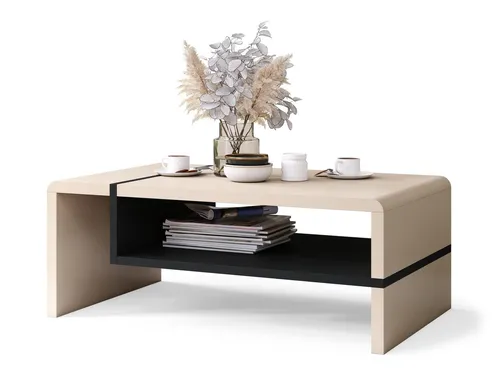 Folk Couchtisch Beige matt/Schwarz matt 100x60x40 cm - Beistelltisch fürs Wohnzimmer mit praktischer Ablagefläche für Ordnung und Stauraum - ideal für kleine Räume und modernes Wohnen.