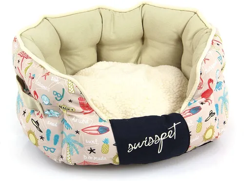 swisspet Hunde- und Katzenbett Flamingo M beige Muster - Bequemes Bett für Hunde und Katzen, aus strapazierfähigem Nylon, ideal für entspannte Schlafplätze.