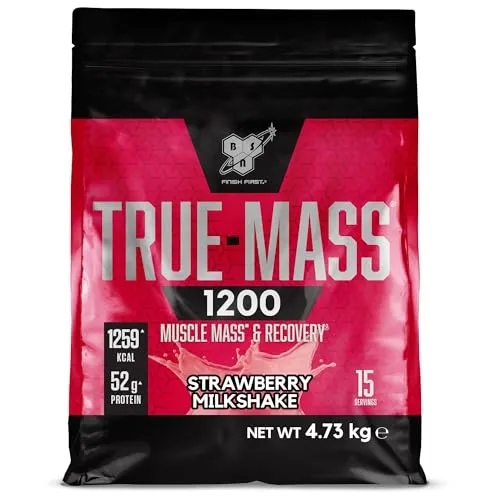 BSN True Mass 1200 Mass Gainer - Mehrkomponenten Proteine für effektiven Gewichts- und Muskelaufbau mit über 50 g Protein und 1210 kcal pro Portion, ideal zur Erholung nach dem Training.