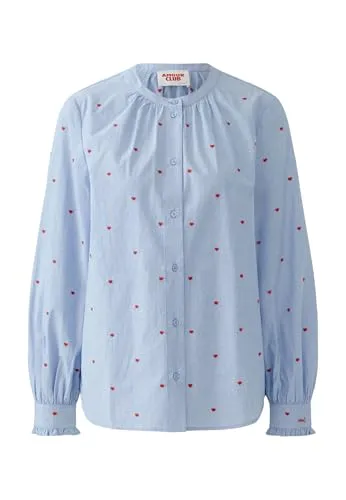 Oui Damen Bluse aus Baumwolle, gerade geschnitten - Elegante Chambray-Bluse aus reiner Baumwolle, ideal für jeden Anlass. Mit Rüschenabschluss und dezenten Raffungen für einen stilvollen Look.
