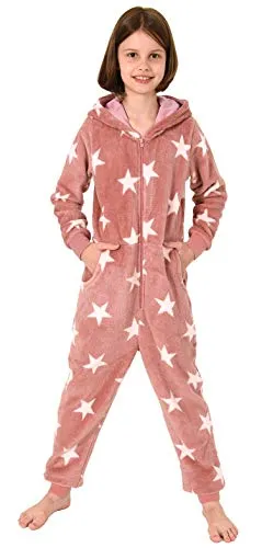 Mädchen Jumpsuit Overall Schlafanzug Pyjama Langarm - Sternenmotiv - 291 467 97 961, Größe:152, Farbe:Rose