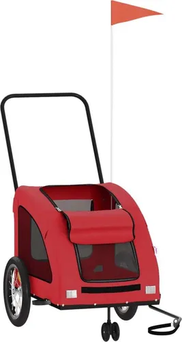 vidaXL Fahrradanhänger für Hunde - Rot - Robuster Fahrradanhänger aus Eisen und Oxford-Gewebe, ideal für den sicheren Transport von Haustieren bis 45 kg. Komfortables Design mit Netzfenstern und Reißverschlüssen für einfache Handhabung.