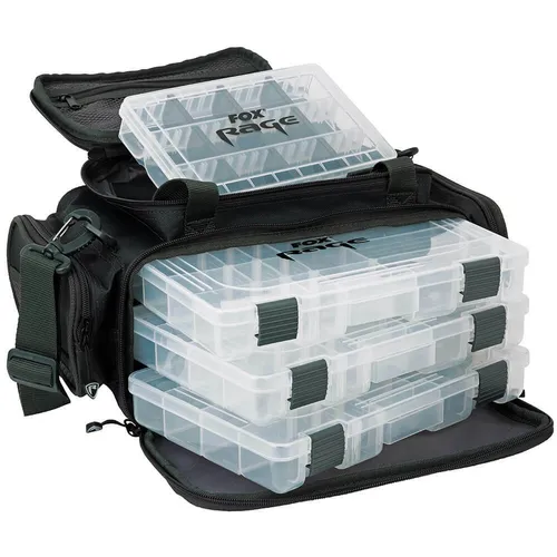 Fox Rage Lure & Tackle Bag - Kunstködertasche 43x24x41cm - Robuste Angeltasche für Kunstköder mit 6 Tackleboxen, wasserdichtem Material und ergonomischen Tragegriffen – ideal für Spinnfischer.