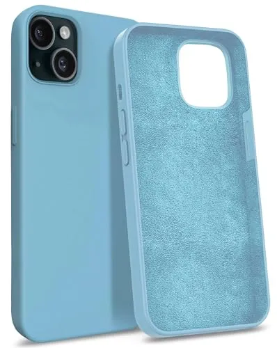 MyGadget Hülle kompatibel mit iPhone 15 Plus - Gummierte Handyhülle - [ 3 Layer Struktur ] Schutzhülle mit Soft Inlay & Hardcase Cover außen - Cover Babyblau