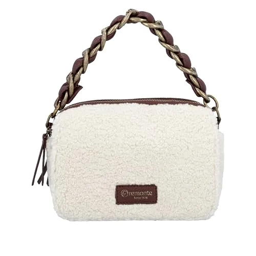 Umhängetasche REMONTE - Elegante Damen-Handtasche in Fellimitat - Handtasche von Remonte in creme-braun, mit abnehmbarem Schulterriemen und Tragegriff in Flechtoptik. Ideal für stilbewusste Damen, die Funktionalität und Design schätzen.