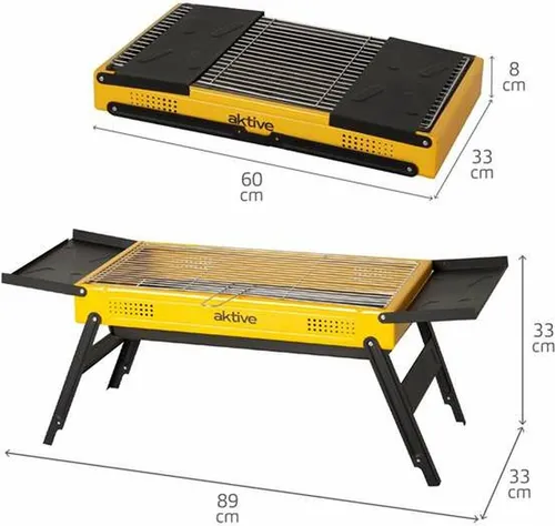 Aktive 63124 Stahl Faltbarer Holzkohlegrill Mit Seitenablagen Golden 89x22x32 cm Golden 89x22x32 cm