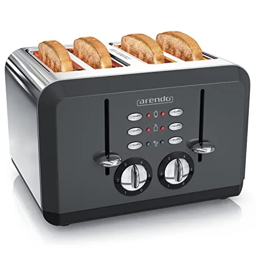 Arendo Automatik Toaster 4 Scheiben Edelstahl - Toaster für die ganze Familie: Mit 4 Einschüben, Bräunungsgrad 1-6 und Aufwärm- sowie Auftaufunktion für perfekten Toastgenuss. GS zertifiziert für höchste Sicherheit.