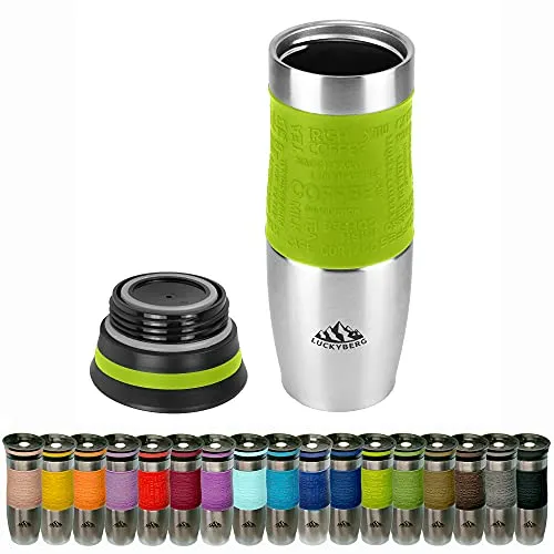 Luckyberg Vakuum-isolierter Reisebecher, Thermoskanne, einhändig offen zum Trinken, doppelwandig und auslaufsicher für heißes und kaltes Getränk (Hellgrün, 480 ml)
