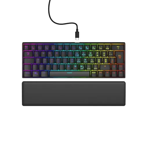 uRage Gaming-Tastatur Exodus 760 Mechanical Mini - Kompakte 60% RGB-Tastatur mit 50 Mio. Anschlägen und abnehmbarer Handballenauflage für ultimatives Gaming-Erlebnis