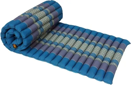 GURU SHOP Rollbare Thaimatte, Bodenmatte mit Kapokfüllung - Blau, 4x55x180 cm