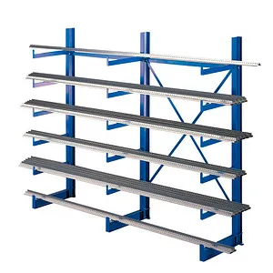 Kragarmregal K1000 einseitig 2500mm - Werkstatteinrichtung mit hoher Tragfähigkeit, ideal für die Lagerung von langen Materialien wie Rohren und Balken.