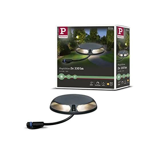 Paulmann 93920 Plug Shine Boden Aufbauleuchte - IP67, 3000K, 2x3W, anthrazit, blendfreie Lichtabstrahlung und kombinierbar mit Plug Shine Zubehör