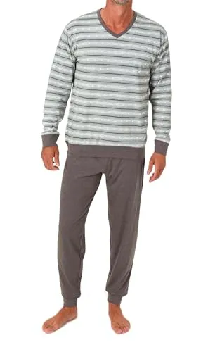 Normann Herren Langarm Schlafanzug mit Bündchen - Pyjama in eleganter Streifenoptik, Farbe:grau, Größe:58