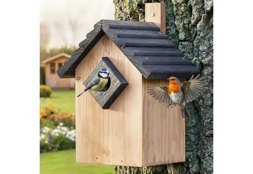 Zooprinz Nistkasten für Wildvögel – Wetterfestes Vogelhäuschen aus massivem Holz - Nistkästen für Wildvögel, wetterfest und sicher gegen Nesträuber. Ideal für Singvögel wie Meisen und Amseln. Einfache Reinigung und aus hochwertigem Vollholz gefertigt.