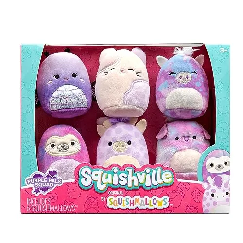 Squishville SQM0475-6er Pack Lila Squad, superweiche Mini-Squishmallows, 5cm Plüschfiguren