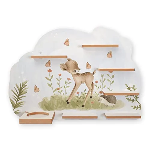 Regal „Kleines REH“ für Toniebox und Tonies - Bezauberndes Kinderzimmerregal aus strapazierfähigem MDF mit 40 Metallplättchen für eine flexible Befestigung der Tonie-Figuren. Ideal für Ordnung und Übersichtlichkeit im Kinderzimmer.