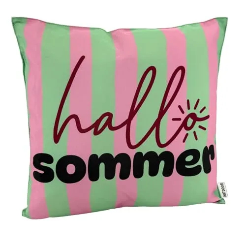 heimtexland ® Outdoor Deko Kissen 45x45 mit Füllung Garten Lounge Dekokissen wasserabweisend wetterfest Outdoorkissen Gartenkissen Bedruckt Typ906 Sommer Streifen Grün