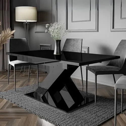 PROROOM FURNITURE - Onyx - Esstisch Ausziehbar auf 180 cm - 140x80x75 cm - Modern - Dinner Table - Esszimmertisch - Tisch für Esszimmer, Wohnzimmer - Ausziehtisch - Schwarz Glanz