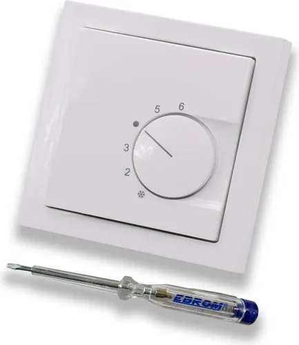 Halmburger UP Raumthermostat Raumtemperaturregler RTR-6210sg in Busch Jäger Future Linear Studioweiß, 1-Fach Rahmen 1721-184K + EBROM Phasenprüfer zur Montage des Geräts RTR-6210 (sg) Fußbodenheizung