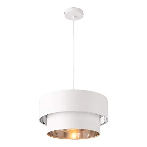 lux.pro Hängeleuchte Lopar E27 - Moderne Deckenleuchte in Weiß-Silber - Elegante Hängeleuchte von lux.pro, ideal für stilvolle Wohnräume. Effektvolle Beleuchtung und individuelles Design mit hochwertigem Stoffschirm.