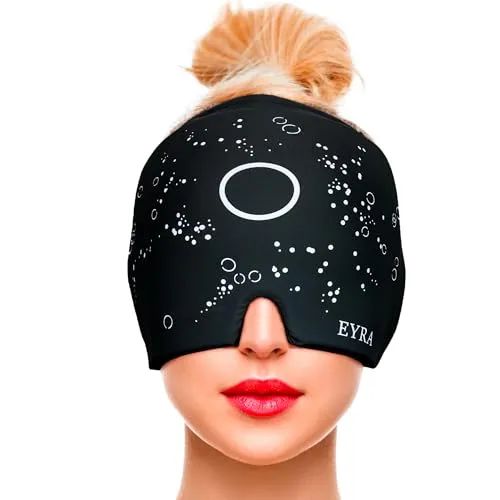EYRA Migräne Maske, Kühlmaske für Kopf und Augen, 360° Gel Kühlmütze mit Lichtabschirmung, für Entspannung bei Kopfschmerzen
