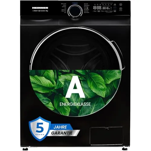HEINNER HWM-M914IVKBA+++ – 9 kg Frontlader-Waschmaschine, Inverter-Motor, 1400 U/min, Energieklasse A, LED-Display, 5 Jahre Garantie (Schwarz, 9 KG)
