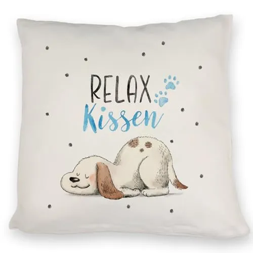 Sofakissen Hund mit Spruch Relax Kissen Dekokissen mit Füllung und Bezug 40x40 mit Motiv