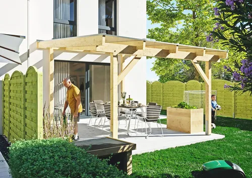 KONIFERA Terrassendach Capella, BxT: 409,2x500 cm, Bedachung Hohlkammerplatten, Bausatz aus naturbel. Leimholz mit lichtdurchl. Polycarbonat-Pultdach