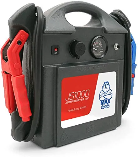 MAXTOOLS JS1000, Professioneller tragbarer Notstarter 1380A 12V 22Ah mit Einschaltstrom 4140A, Autobatterie-Starthilfe-Pack, Booster, Autostarter mit AGM-Bleibbatterie und Zange mit LED Licht