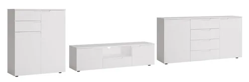 Wohnzimmer-Set Wohnwand 3-teilig Lowboard Highboard weiß Hochglanz 110625161