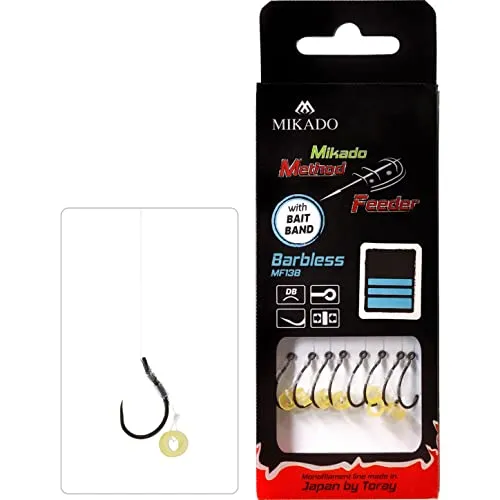 Mikado Method Feeder BARBLESS Haken Rig `s mit Pellet- Bait Band Schonhaken von Größe 4 bis 12 erhältlich (#8/0,23mm) 8 x