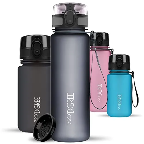 720°DGREE Trinkflasche Kinder 500ml “uberBottle“ softTouch +Sieb - Auslaufsicher, BPA-Frei - Flasche für Schule, Sport, Fitness - Wasserflasche aus Tritan - Schmal, Leicht, Stoßfest, Wiederverwendbar