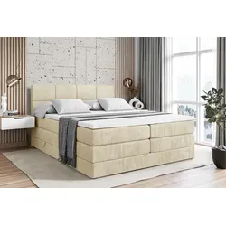 ALTDECOR Boxspringbett ARDENI KING 140x200 cm - Beige Samt mit Topper - Beige Samt Boxspringbett mit 2 Bettkästen für optimale Aufbewahrung. Inklusive H3- und H4-Matratzen für individuellen Schlafkomfort. Strapazierfähiger Polsterstoff und abnehmbarer Bezug sorgen für einfache Pflege.