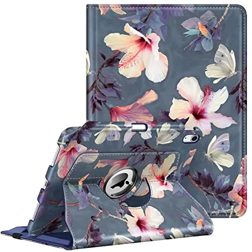 Fintie Hülle für iPad 11 Generation 11 Zoll 2025 (A16), iPad 10 Generation 10.9 Zoll 2022 mit Pencil Halter - Schutzhülle Cover mit 360 Grad drehbarem Ständer und Auto Schlaf/Wach, Hibiskus