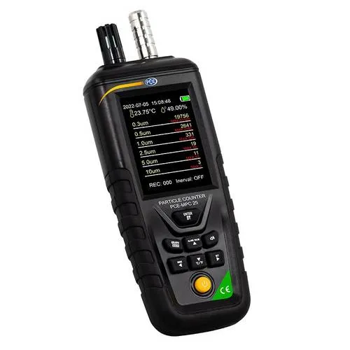 PCE Luftqualitätsmessgerät MPC 25 - Mobil mit Ampel und Alarm - Schadstoff-Messgerät zur präzisen Messung von Feinstaub, Temperatur und Luftfeuchtigkeit. Mit Akku für mobilen Einsatz und großem Display für einfache Ablesbarkeit.
