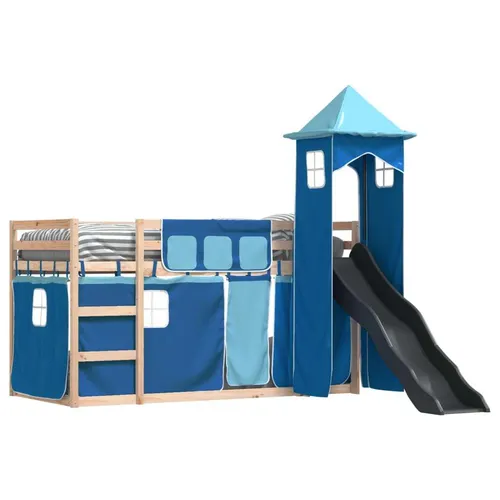 Maison Exclusive Etagenbett mit Rutsche und Gardinen Blau 80x200 cm