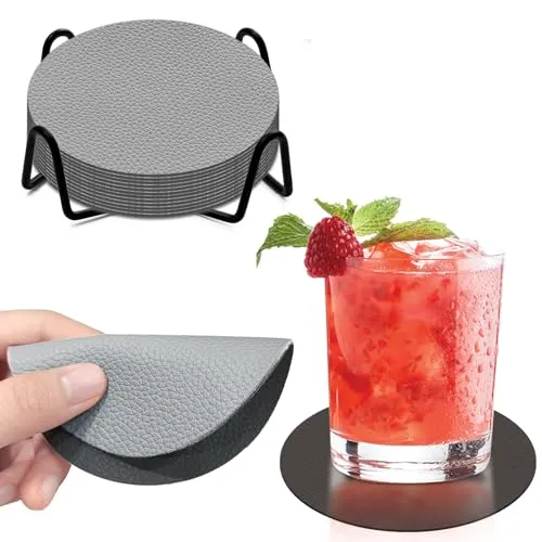 Untersetzer Gläser 12er Set,Doppelseitigen Untersetzer Gläser,mit Halter,Getränkeuntersetzer,Rund rutschfest Glasuntersetzer(Grau+Schwarz)