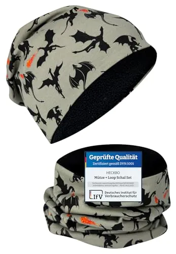 HECKBO Drachen Kinder Beanie Mütze & Loop Schal von HECKBO