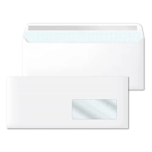 Briefumschläge aus weißem Papier, DL Umschläge (115 x 225 mm) mit Rechtsfenster, Umschläge aus weißem Papier für Briefe, Umschläge Papier 90 g/m², selbstklebend, Ofituria (50 Stück)