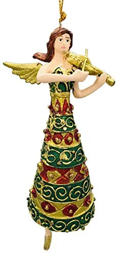 crafts & design Engel mit Geige, Deko Hänger mit Verzierungen, Christbaumschmuck, Gold, grün, 15 cm