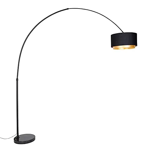Qazqa Stehlampe Shade-duo, 1-flammig, Schwarz, Modern - Standleuchten: Stilvolle XXL-Bogen-Stehleuchte aus Stahl mit dimmbaren Möglichkeiten, ideal für gemütliche Lesemomente und als Blickfang in jedem Raum.