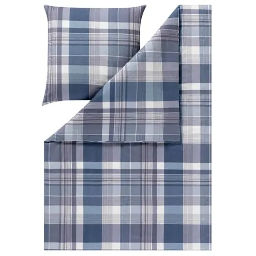 Estella Bettwäsche Impulse, Blau, 155x220 cm - Hochwertige Flanell-Bettwäsche in Blau, hautfreundlich und ideal für kalte Wintermonate. OEKO-TEX®-zertifiziert, pflegeleicht und perfekt für Allergiker.